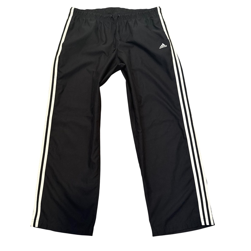 Y2K Black Track Pants White 3 Stripe Wide Leg Activewear XL